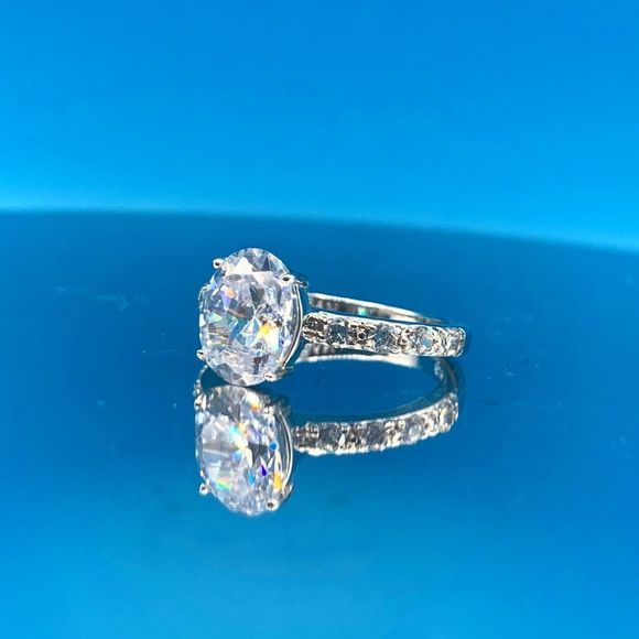 Pave Sterling Silver and Cubic Zirconia Engagement Ring - Picture 7 of 15